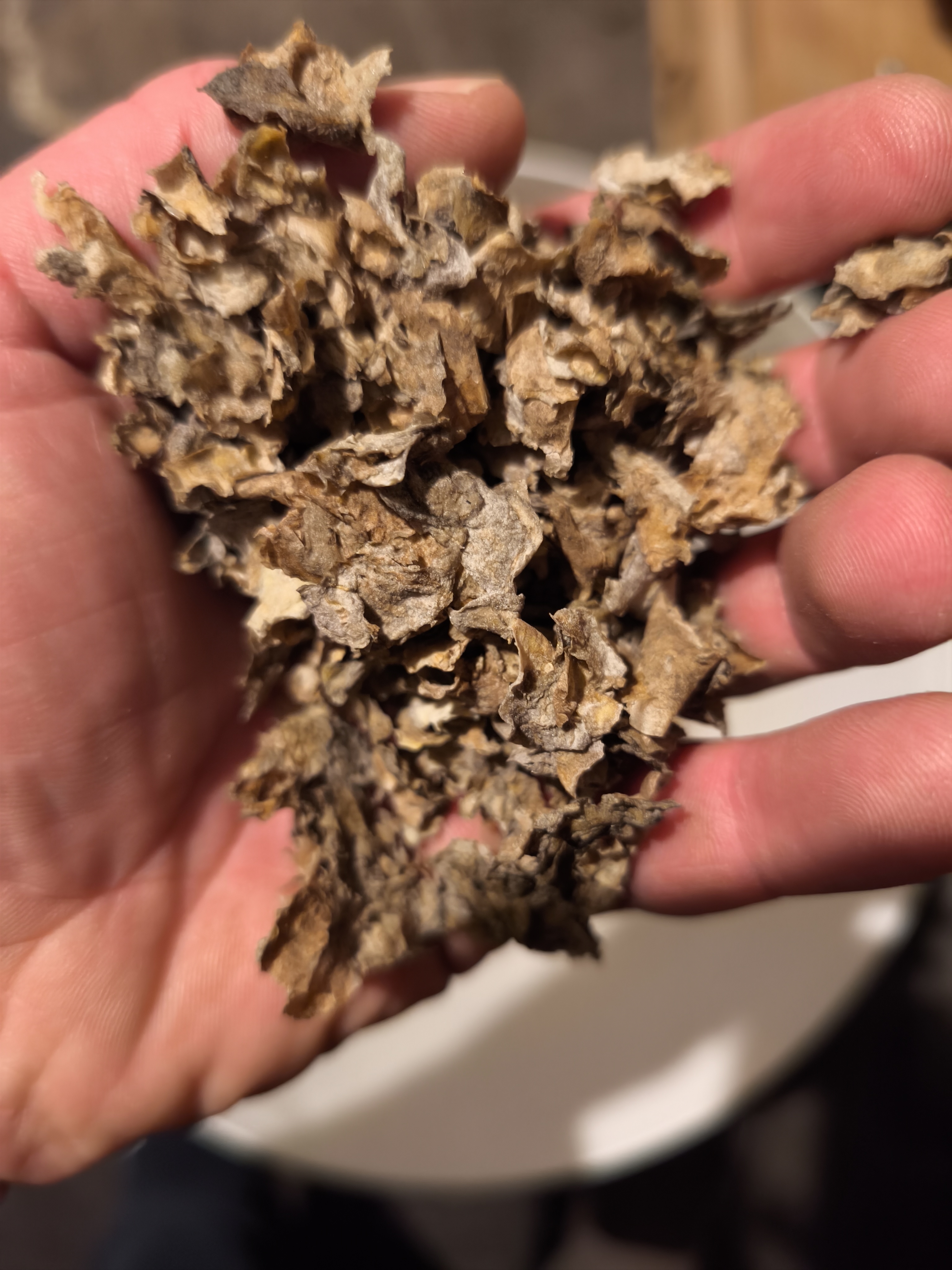 Fertiges Granulat aus getrockneten Kartoffelschalen